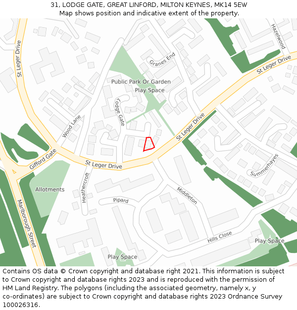 31, LODGE GATE, GREAT LINFORD, MILTON KEYNES, MK14 5EW: Location map and indicative extent of plot