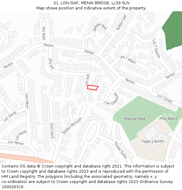 31, LON ISAF, MENAI BRIDGE, LL59 5LN: Location map and indicative extent of plot