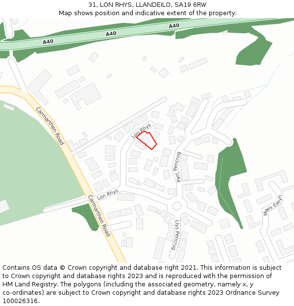 31, LON RHYS, LLANDEILO, SA19 6RW: Location map and indicative extent of plot