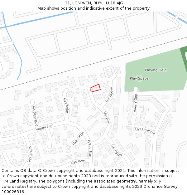 31, LON WEN, RHYL, LL18 4JG: Location map and indicative extent of plot