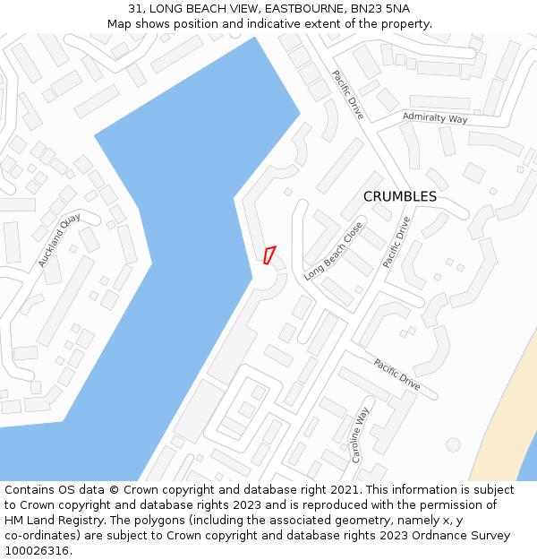 31, LONG BEACH VIEW, EASTBOURNE, BN23 5NA: Location map and indicative extent of plot