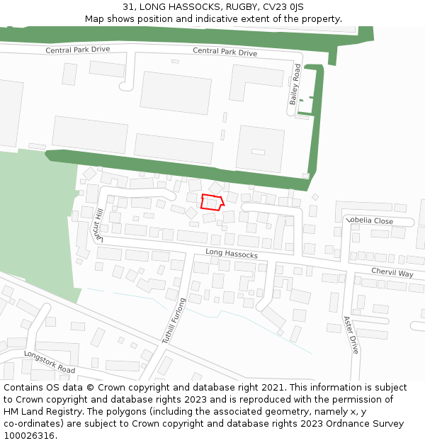 31, LONG HASSOCKS, RUGBY, CV23 0JS: Location map and indicative extent of plot