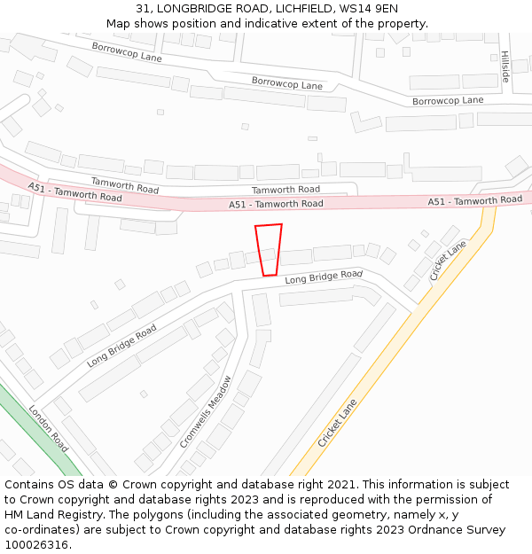 31, LONGBRIDGE ROAD, LICHFIELD, WS14 9EN: Location map and indicative extent of plot