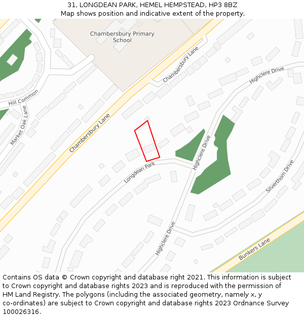 31, LONGDEAN PARK, HEMEL HEMPSTEAD, HP3 8BZ: Location map and indicative extent of plot