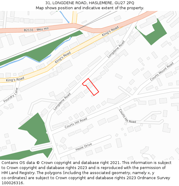 31, LONGDENE ROAD, HASLEMERE, GU27 2PQ: Location map and indicative extent of plot