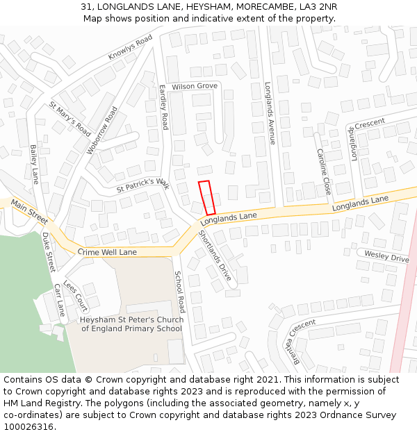 31, LONGLANDS LANE, HEYSHAM, MORECAMBE, LA3 2NR: Location map and indicative extent of plot