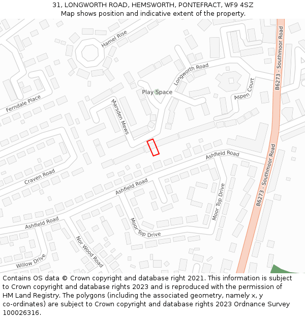 31, LONGWORTH ROAD, HEMSWORTH, PONTEFRACT, WF9 4SZ: Location map and indicative extent of plot