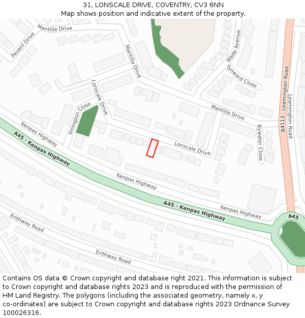 31, LONSCALE DRIVE, COVENTRY, CV3 6NN: Location map and indicative extent of plot