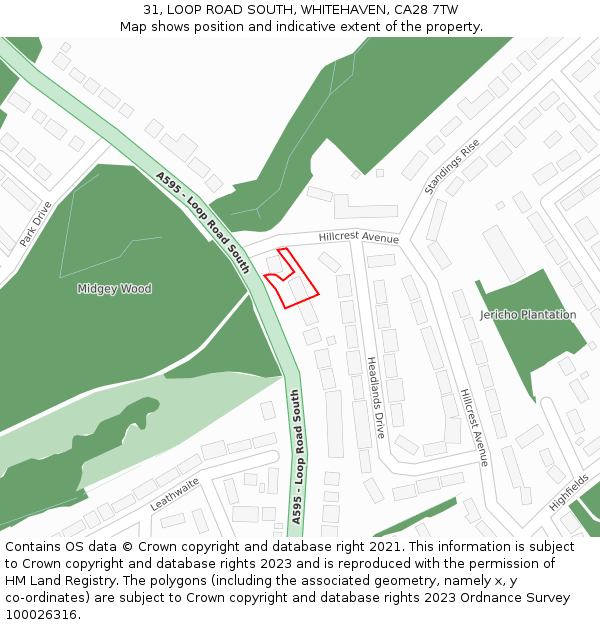 31, LOOP ROAD SOUTH, WHITEHAVEN, CA28 7TW: Location map and indicative extent of plot