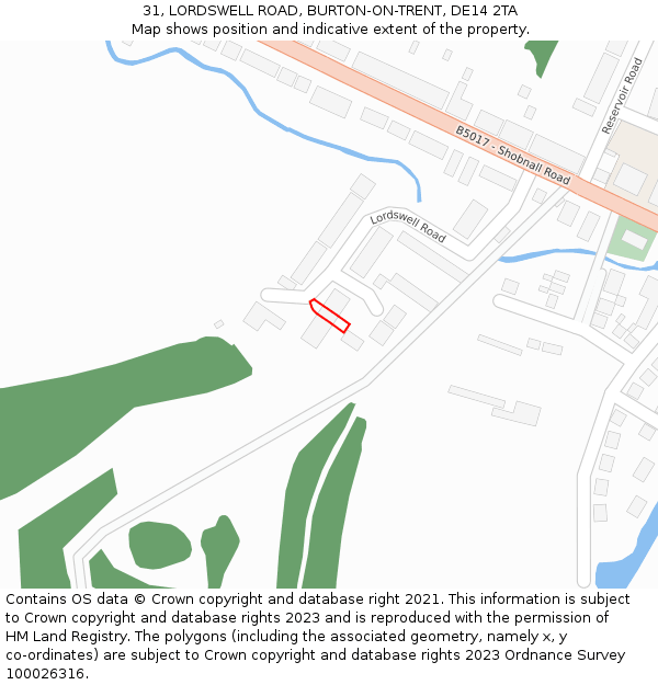 31, LORDSWELL ROAD, BURTON-ON-TRENT, DE14 2TA: Location map and indicative extent of plot