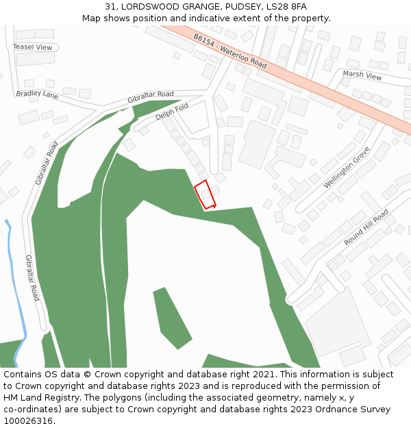 31, LORDSWOOD GRANGE, PUDSEY, LS28 8FA: Location map and indicative extent of plot