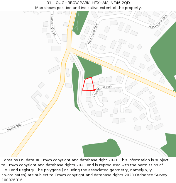 31, LOUGHBROW PARK, HEXHAM, NE46 2QD: Location map and indicative extent of plot
