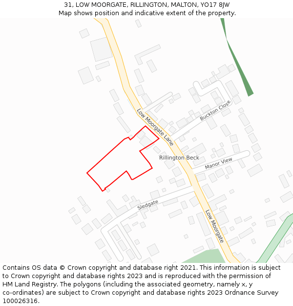 31, LOW MOORGATE, RILLINGTON, MALTON, YO17 8JW: Location map and indicative extent of plot