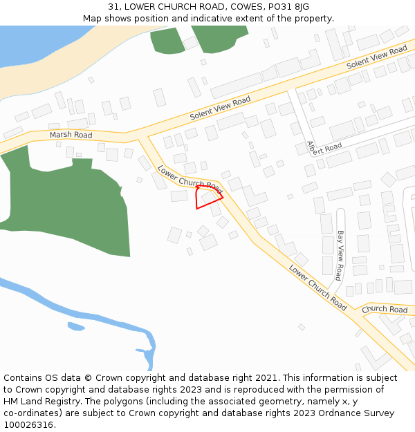 31, LOWER CHURCH ROAD, COWES, PO31 8JG: Location map and indicative extent of plot