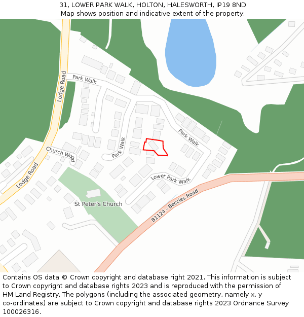 31, LOWER PARK WALK, HOLTON, HALESWORTH, IP19 8ND: Location map and indicative extent of plot