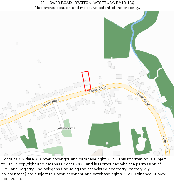 31, LOWER ROAD, BRATTON, WESTBURY, BA13 4RQ: Location map and indicative extent of plot