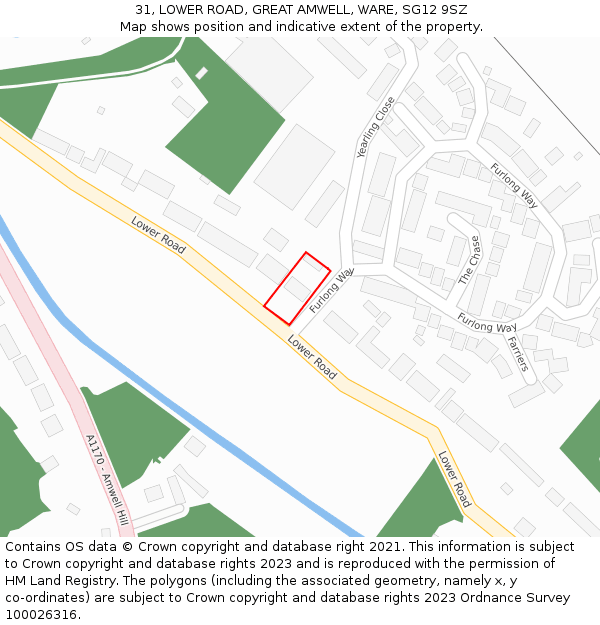 31, LOWER ROAD, GREAT AMWELL, WARE, SG12 9SZ: Location map and indicative extent of plot