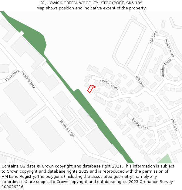 31, LOWICK GREEN, WOODLEY, STOCKPORT, SK6 1RY: Location map and indicative extent of plot