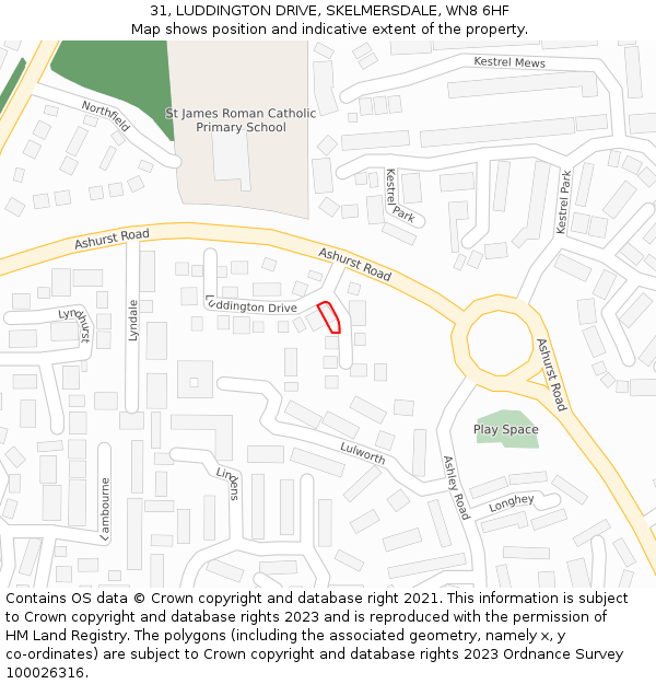 31, LUDDINGTON DRIVE, SKELMERSDALE, WN8 6HF: Location map and indicative extent of plot
