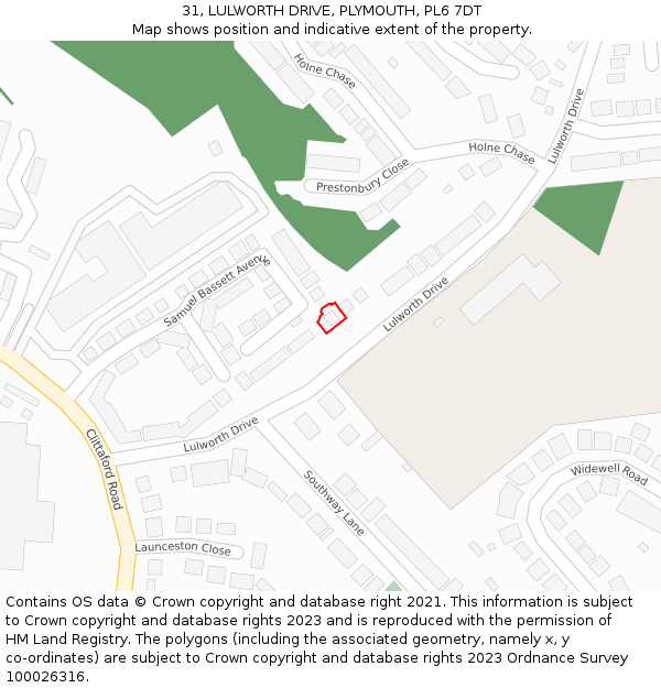 31, LULWORTH DRIVE, PLYMOUTH, PL6 7DT: Location map and indicative extent of plot