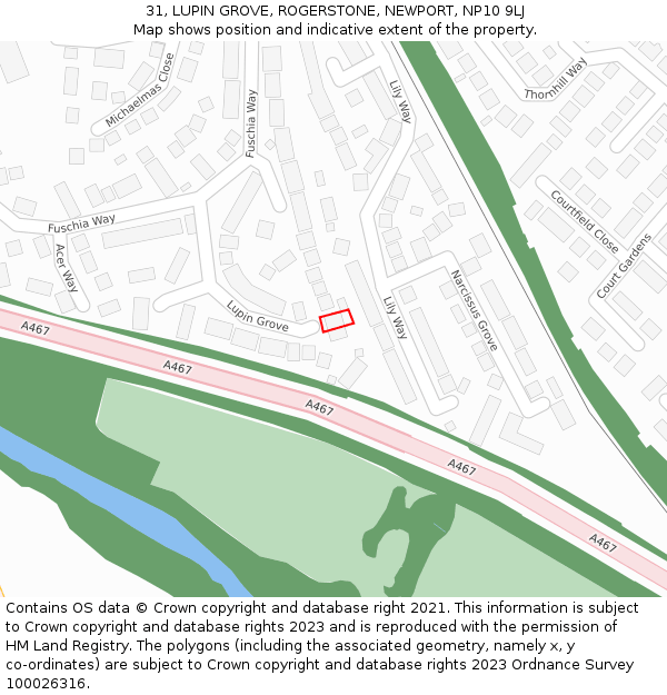 31, LUPIN GROVE, ROGERSTONE, NEWPORT, NP10 9LJ: Location map and indicative extent of plot