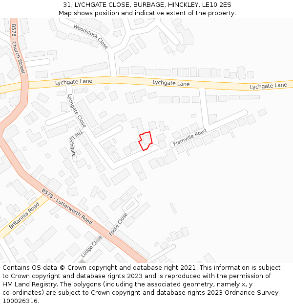 31, LYCHGATE CLOSE, BURBAGE, HINCKLEY, LE10 2ES: Location map and indicative extent of plot