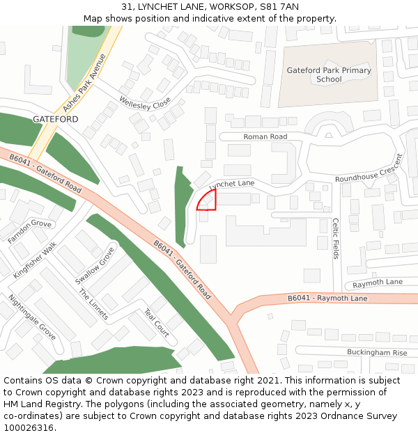 31, LYNCHET LANE, WORKSOP, S81 7AN: Location map and indicative extent of plot