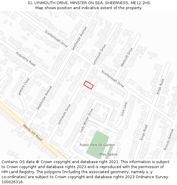 31, LYNMOUTH DRIVE, MINSTER ON SEA, SHEERNESS, ME12 2HS: Location map and indicative extent of plot