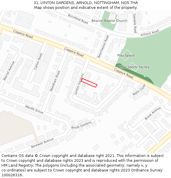 31, LYNTON GARDENS, ARNOLD, NOTTINGHAM, NG5 7HA: Location map and indicative extent of plot