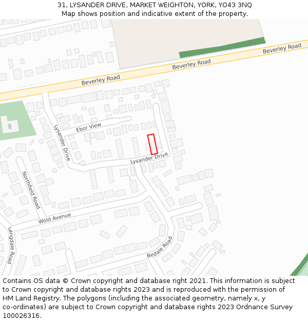 31, LYSANDER DRIVE, MARKET WEIGHTON, YORK, YO43 3NQ: Location map and indicative extent of plot