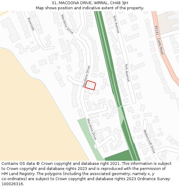 31, MACDONA DRIVE, WIRRAL, CH48 3JH: Location map and indicative extent of plot