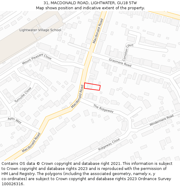 31, MACDONALD ROAD, LIGHTWATER, GU18 5TW: Location map and indicative extent of plot