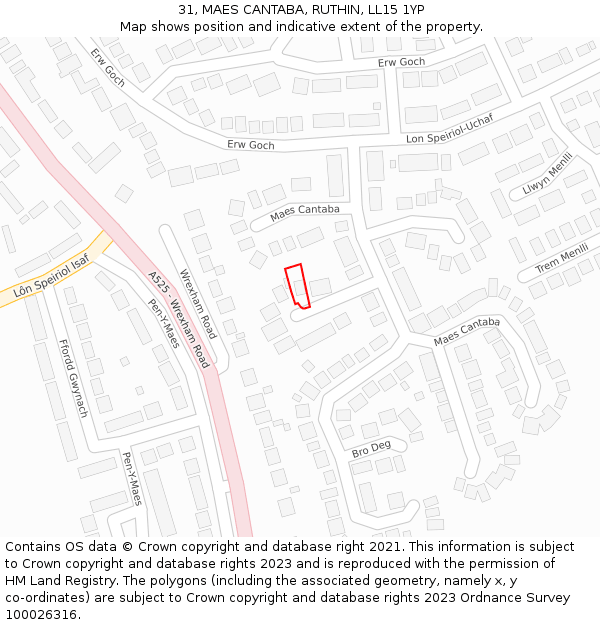 31, MAES CANTABA, RUTHIN, LL15 1YP: Location map and indicative extent of plot