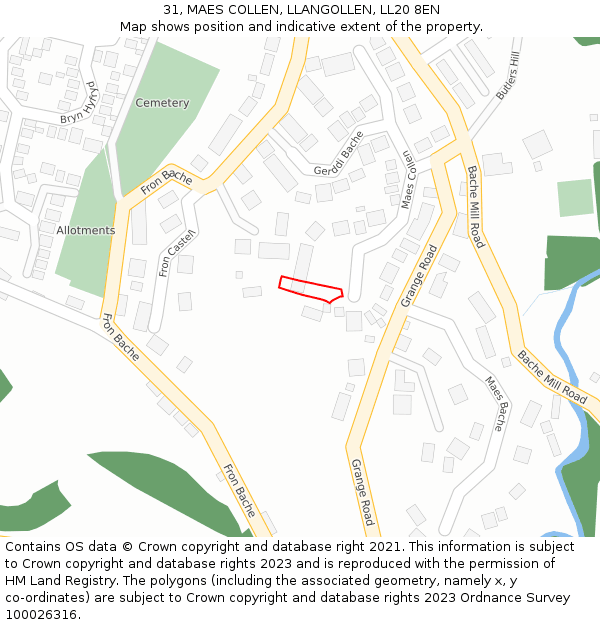 31, MAES COLLEN, LLANGOLLEN, LL20 8EN: Location map and indicative extent of plot