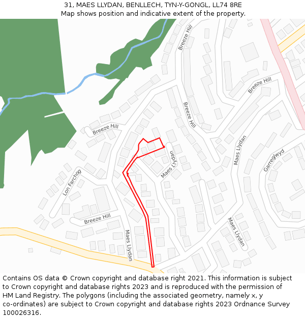 31, MAES LLYDAN, BENLLECH, TYN-Y-GONGL, LL74 8RE: Location map and indicative extent of plot