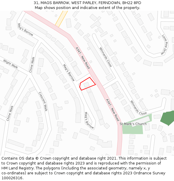 31, MAGS BARROW, WEST PARLEY, FERNDOWN, BH22 8PD: Location map and indicative extent of plot