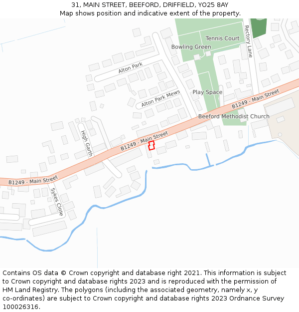 31, MAIN STREET, BEEFORD, DRIFFIELD, YO25 8AY: Location map and indicative extent of plot