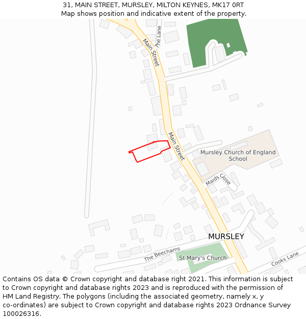 31, MAIN STREET, MURSLEY, MILTON KEYNES, MK17 0RT: Location map and indicative extent of plot