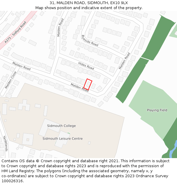 31, MALDEN ROAD, SIDMOUTH, EX10 9LX: Location map and indicative extent of plot