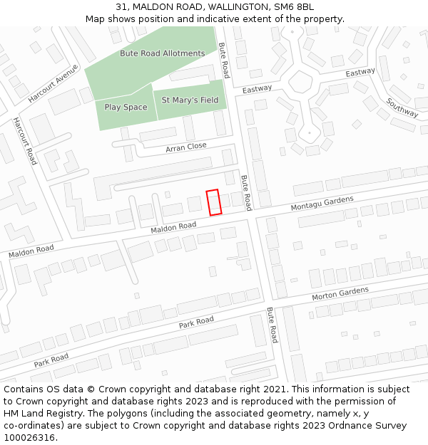 31, MALDON ROAD, WALLINGTON, SM6 8BL: Location map and indicative extent of plot