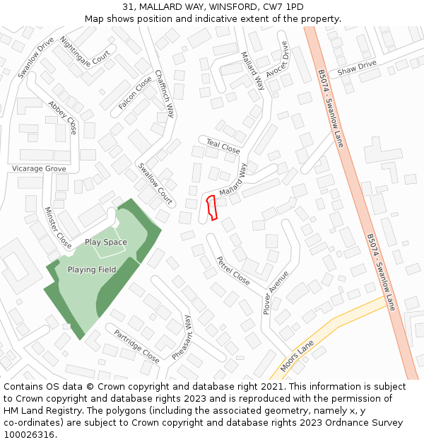 31, MALLARD WAY, WINSFORD, CW7 1PD: Location map and indicative extent of plot
