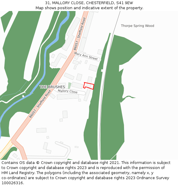 31, MALLORY CLOSE, CHESTERFIELD, S41 9EW: Location map and indicative extent of plot