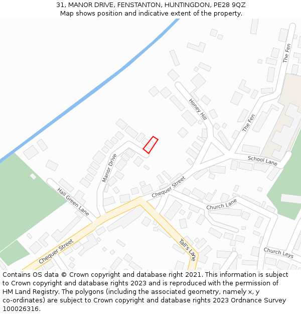 31, MANOR DRIVE, FENSTANTON, HUNTINGDON, PE28 9QZ: Location map and indicative extent of plot