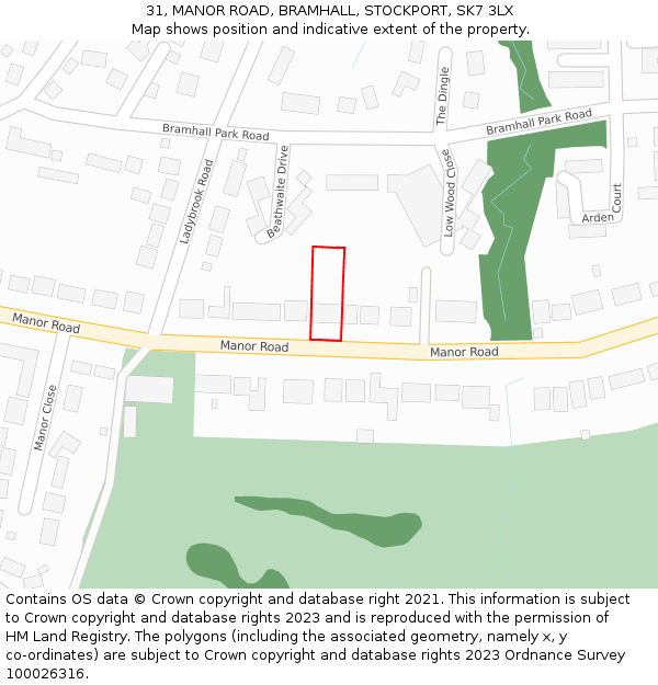 31, MANOR ROAD, BRAMHALL, STOCKPORT, SK7 3LX: Location map and indicative extent of plot