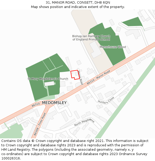 31, MANOR ROAD, CONSETT, DH8 6QN: Location map and indicative extent of plot