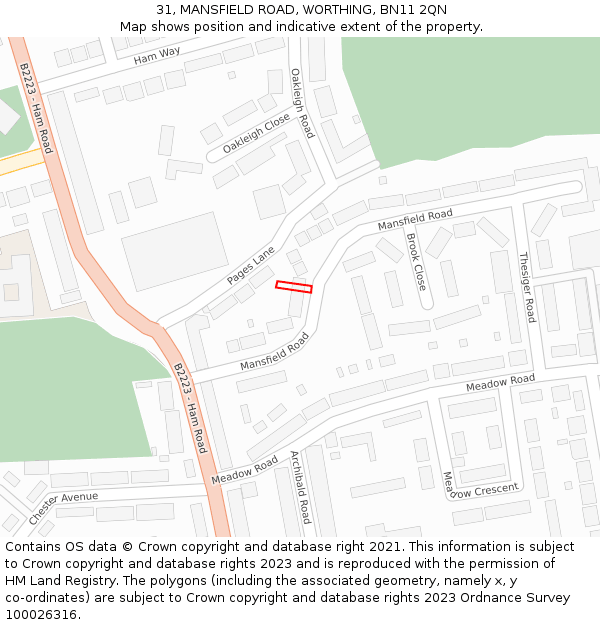 31, MANSFIELD ROAD, WORTHING, BN11 2QN: Location map and indicative extent of plot