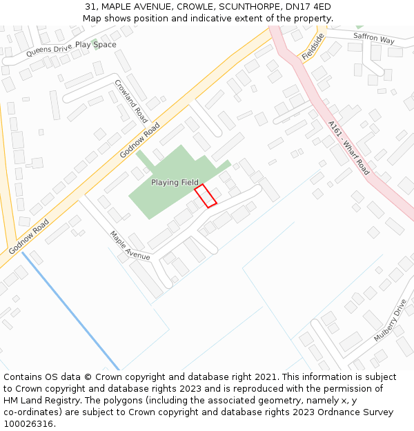 31, MAPLE AVENUE, CROWLE, SCUNTHORPE, DN17 4ED: Location map and indicative extent of plot