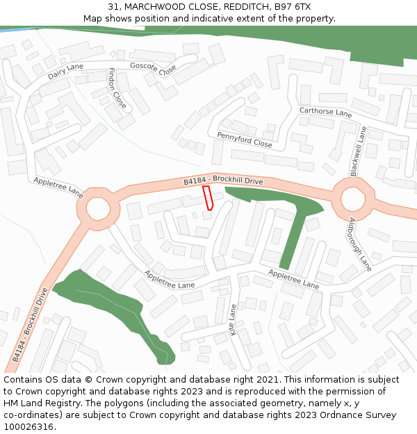 31, MARCHWOOD CLOSE, REDDITCH, B97 6TX: Location map and indicative extent of plot