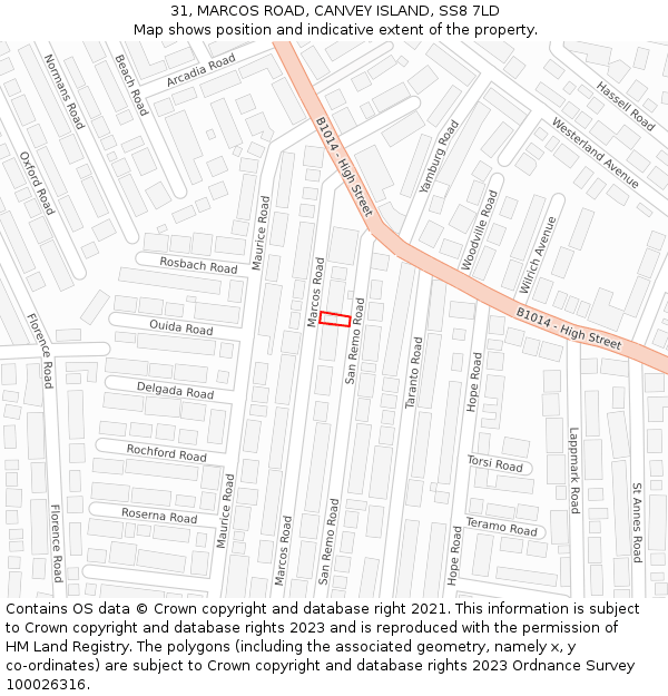 31, MARCOS ROAD, CANVEY ISLAND, SS8 7LD: Location map and indicative extent of plot