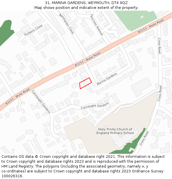 31, MARINA GARDENS, WEYMOUTH, DT4 9QZ: Location map and indicative extent of plot